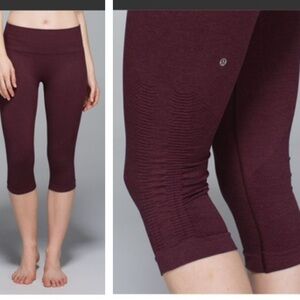 Lululemon In The Flow Crop‎ II Seamless High Waist Pants Tights Crop Stretch Red